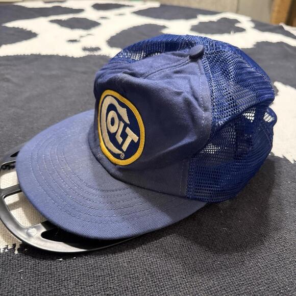 Vintage 70s/80s RARE Colt Firearms Guns Snapback Mesh Hat Cap Blue OSFA - Picture 3 of 6